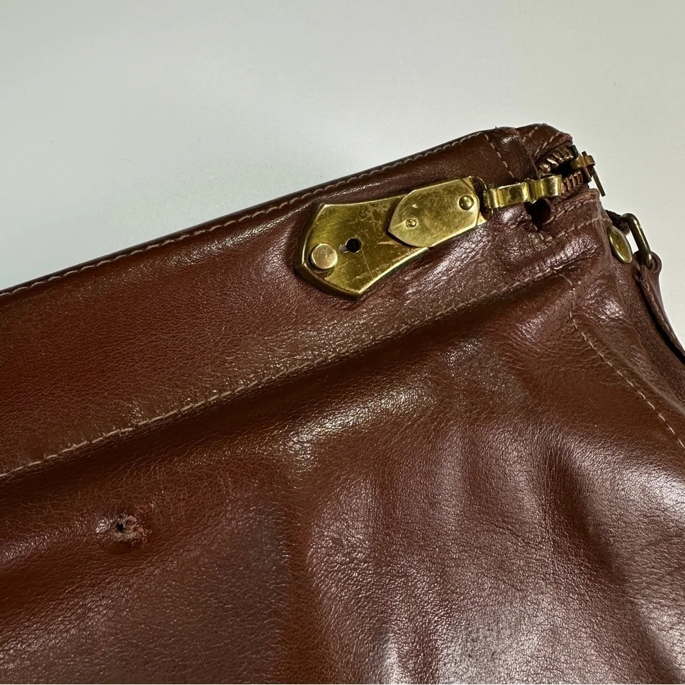Hinson vintage leather crossbody bag top grain brass hardware